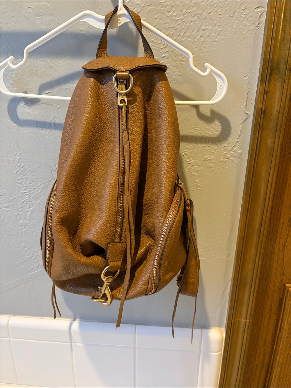 Rebecca Minkoff Brown Pebbled Leather Backpack Purse with Gold Hardware